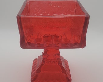 Cuenco vintage con pedestal de vidrio rojo