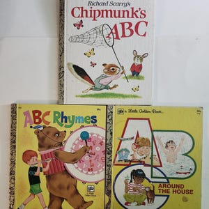 Vintage kleine goldene Bücher - Richard Scarrys Chipmunk&#39;s ABC, ABC Rhymes, ABC rund um das Haus - 3er Set