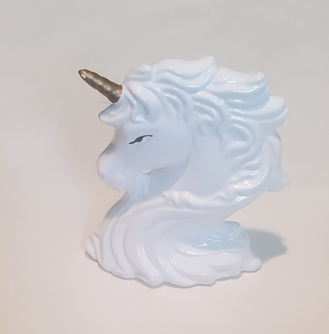 Vintage White Ceramic Unicorn Head Figurine Etsy