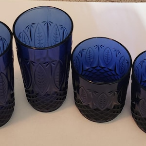 Vintage Blue Glasses, Blue Glass Cups - 2 Sets of 2, Available Separately
