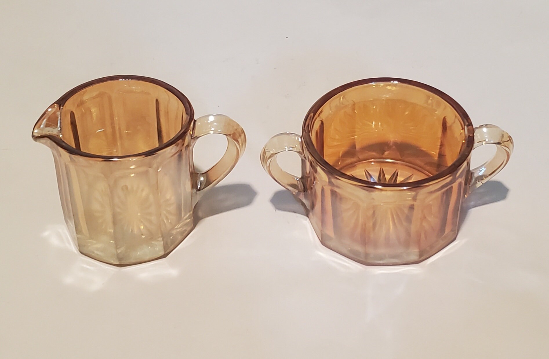 ヴィンテージ オレンジ ガラス シュガーボウルとクリーマーセット