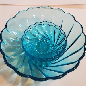 Vintage Turquoise Blue Glass Bowls Dishes, Set of 3