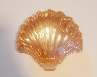 Vintage Orange Peach Glass Shell Dish