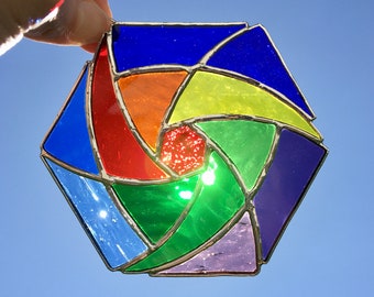 Rainbow Stained Glass Pinwheel Suncatcher / Window Decoration - LGBTQ (Handmade)