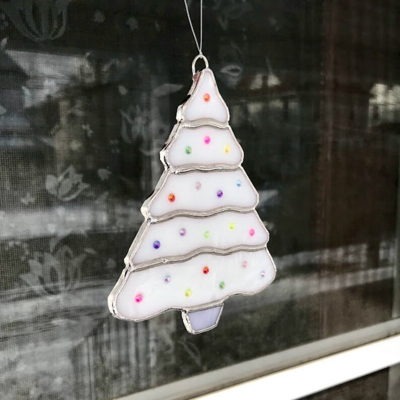 Stained Glass Christmas Tree With Sparkly Crystal Fairy Lights