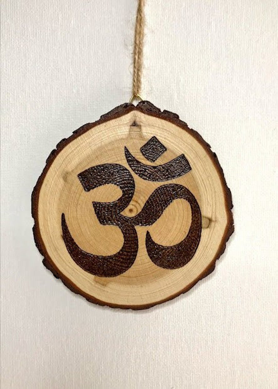 Hand Burned 'om Symbol' Wall Hanging on a Natural Wood Etsy