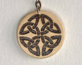 Celtic Cross Hand Burned Wooden Keyring