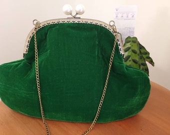 Emerald green velvet clutch