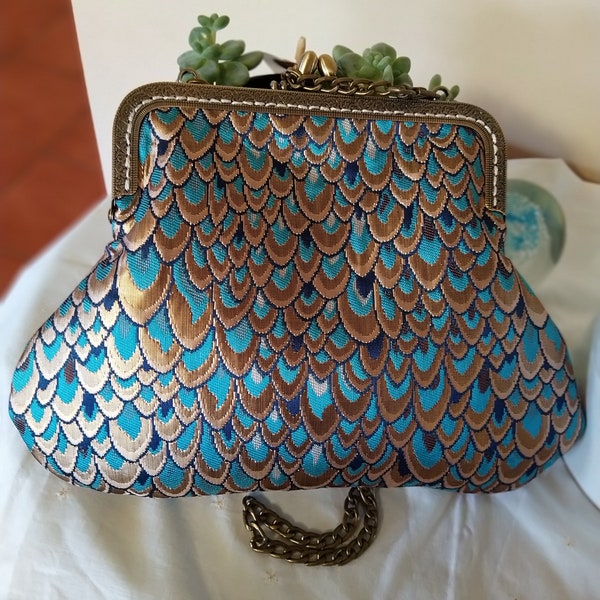 Peacock style fabric bag, strikingly beautiful fabric
