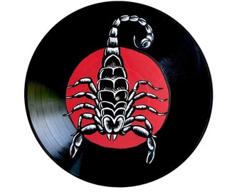 Vinyl Record Decor, Traditional Tattoo Art, Painted Record, Scorpion, Unique Decor, Gifts for Tattoo Lover, Gifts for Him, Old School Art