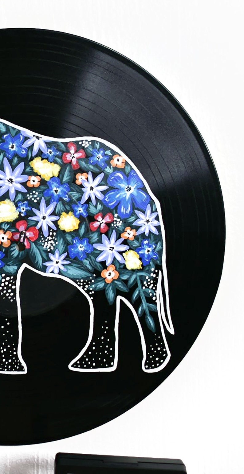 Painted Vinyl Record, Elephant Lover Decor, Record Art, Elephant Art