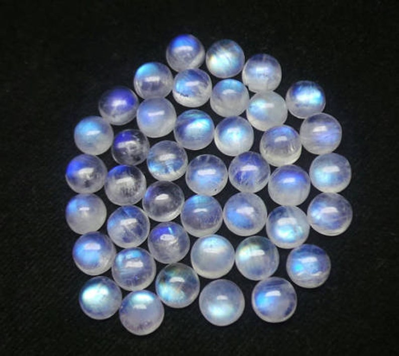 10Pcs Natural White Rainbow Blue Moonstone Round 5 x 5 mm Cabochon Loose Gemstone Wholesale Lot