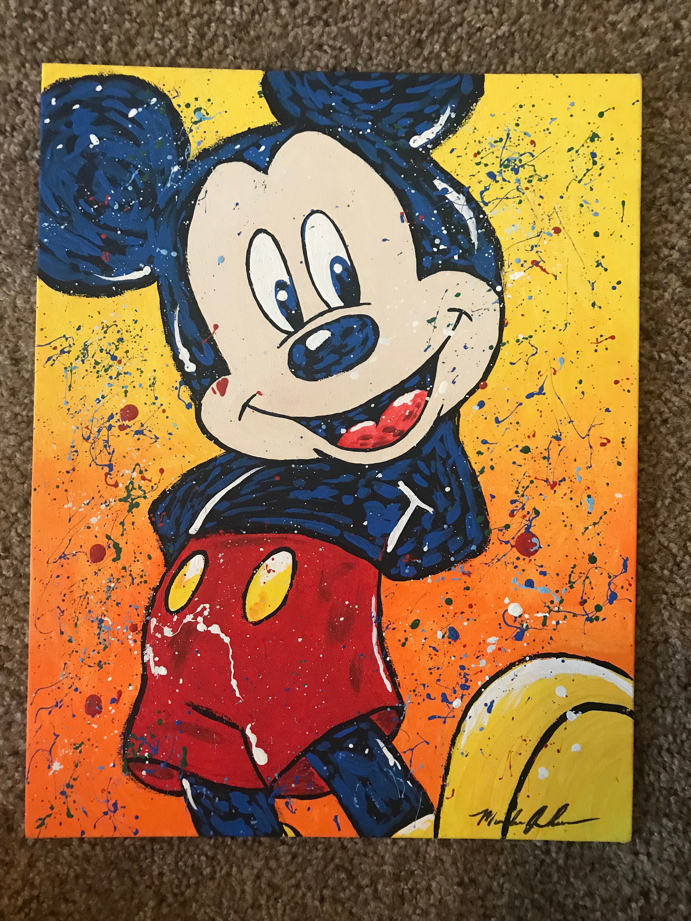 Disney Inspired Mickey Mouse Painting Flat Canvas Art Etsy