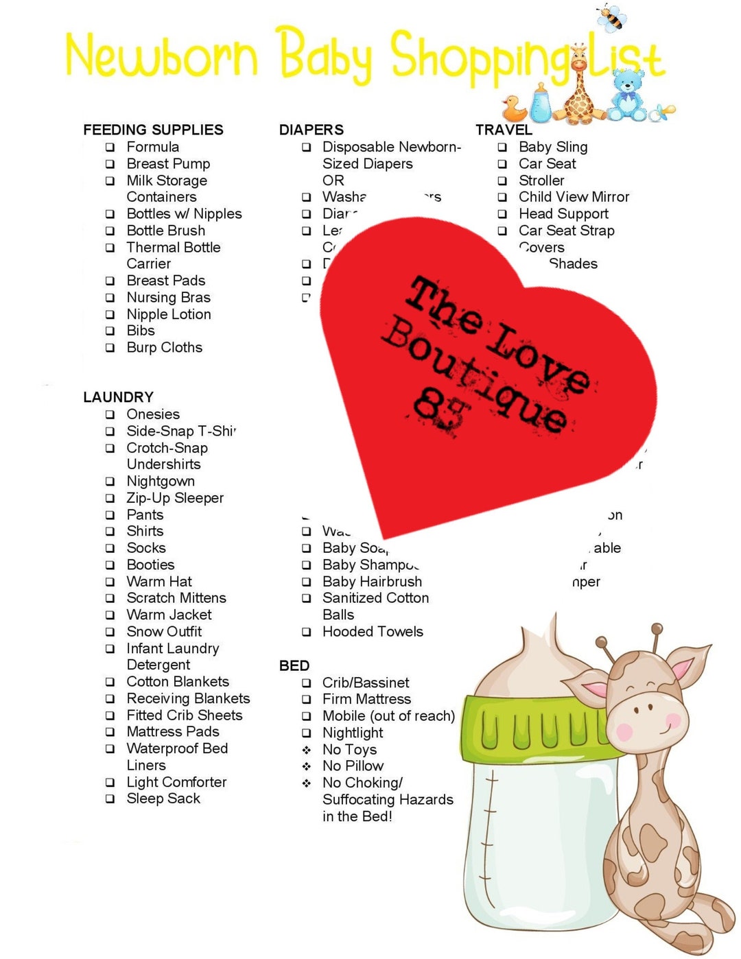 New Born Baby Shopping List Printable, PDF Printable, INSTANT DOWNLOAD