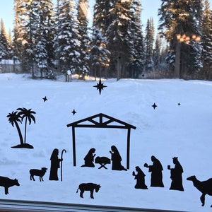 Nativity Window vinyl static clings Frosted white Black