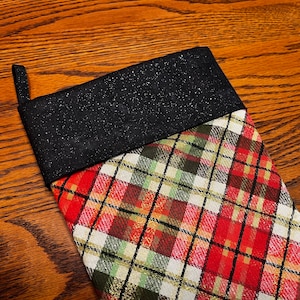 Personalized Red Gold Plaid Toed stocking