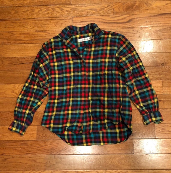90s Rainbow Plaid Button Up