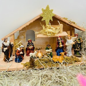 ENVÍO RÁPIDO Resina navideña Belén juego pesebre Figuras Figuras Figuras Bebé Navidad Guardería Nacimiento pesebre imagen 2