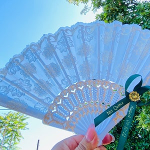 12pcs Quinceañera Favor Hand Fans sweet sixteen Favors Personalized ribbons, wedding Favors/Baptism favors Hand fans