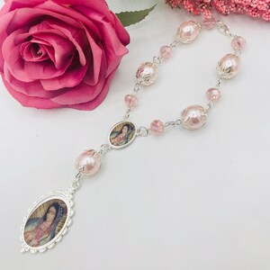 12 Recuerdos para bautizo y primera comunión baptism favors LARGE 14mm pearls bracelet Guadalupe metal
