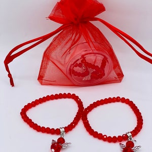 24 Red Angel Bracelet Favors: Quinceanera, Communion, Confirmation (Free Bags)