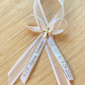 Personalized Ribbons, Memorial, Funeral ribbons, 3/8”  Favors Custom Double Ribbons with Pin