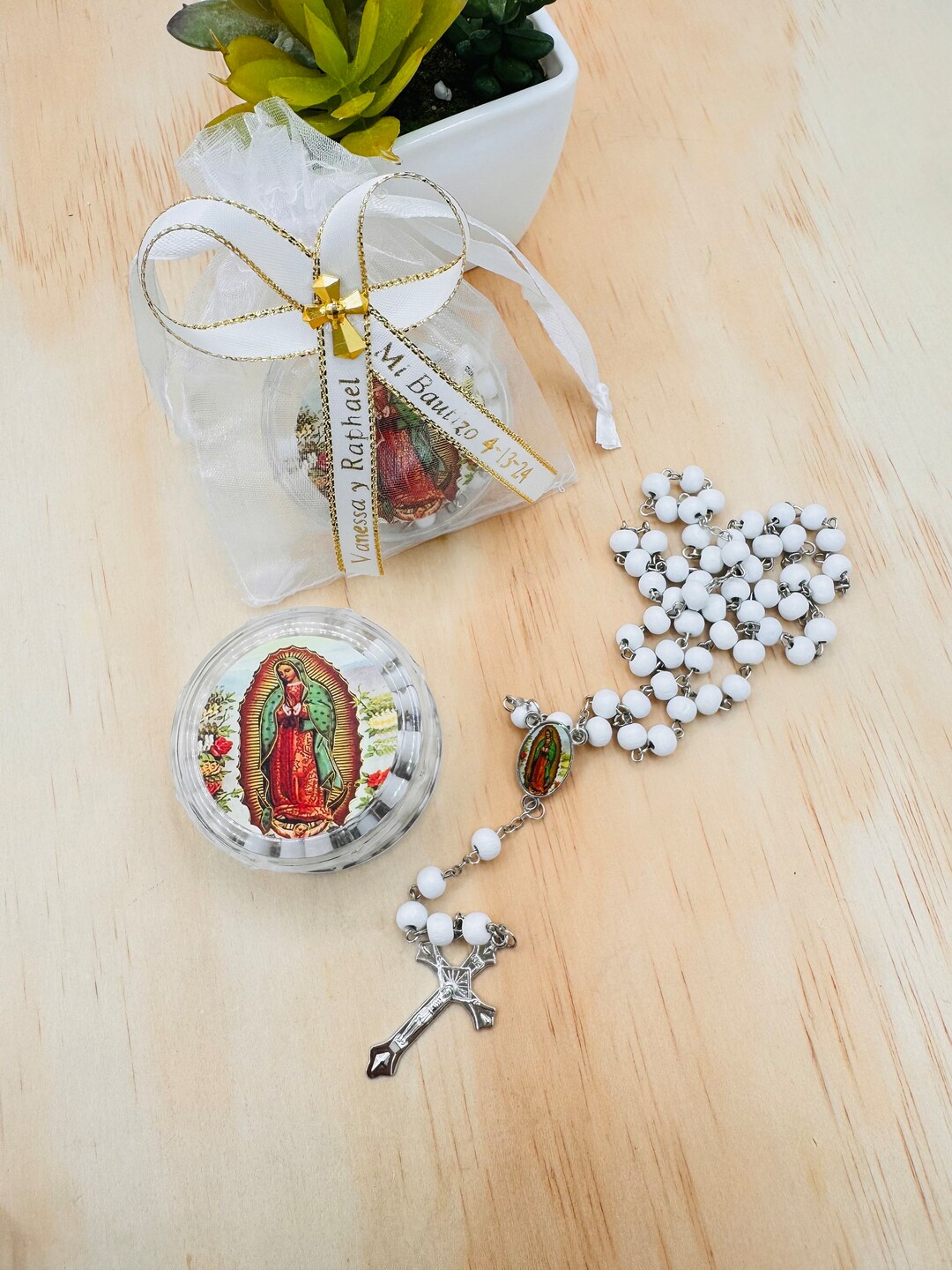 12pcs Baptism, Confirmation, First Communion Favors, Wooden Rosaries ...