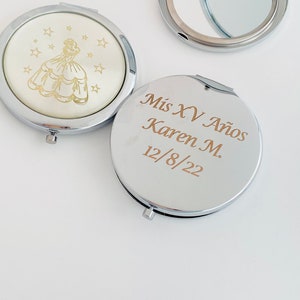 12pcs personalized Quinceanera favors/Recuerdos Para Quinceañera compact mirrors Sweet 16 Quinceanera FREE BAGS