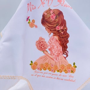 Quinceanera Favors: Peach & White Napkins, 15 Años, Set of 12