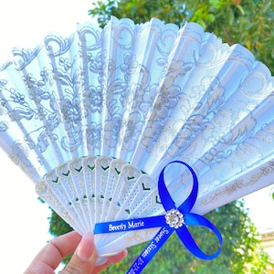 12pcs Quinceanera Favor Hand Fans Wedding party Favors Personalized ribbons, wedding Favors/Baptism favors  handfans