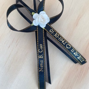 200-100-75-24-36 48pcs Funeral Favor/ Funeral gift /personalized ribbons with safety pin Custom Ribbons   Listones grabados DOUBLE RIBBONS