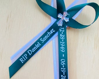 Personalized Funeral Ribbons with Pin: Memorial Favor Ribbons