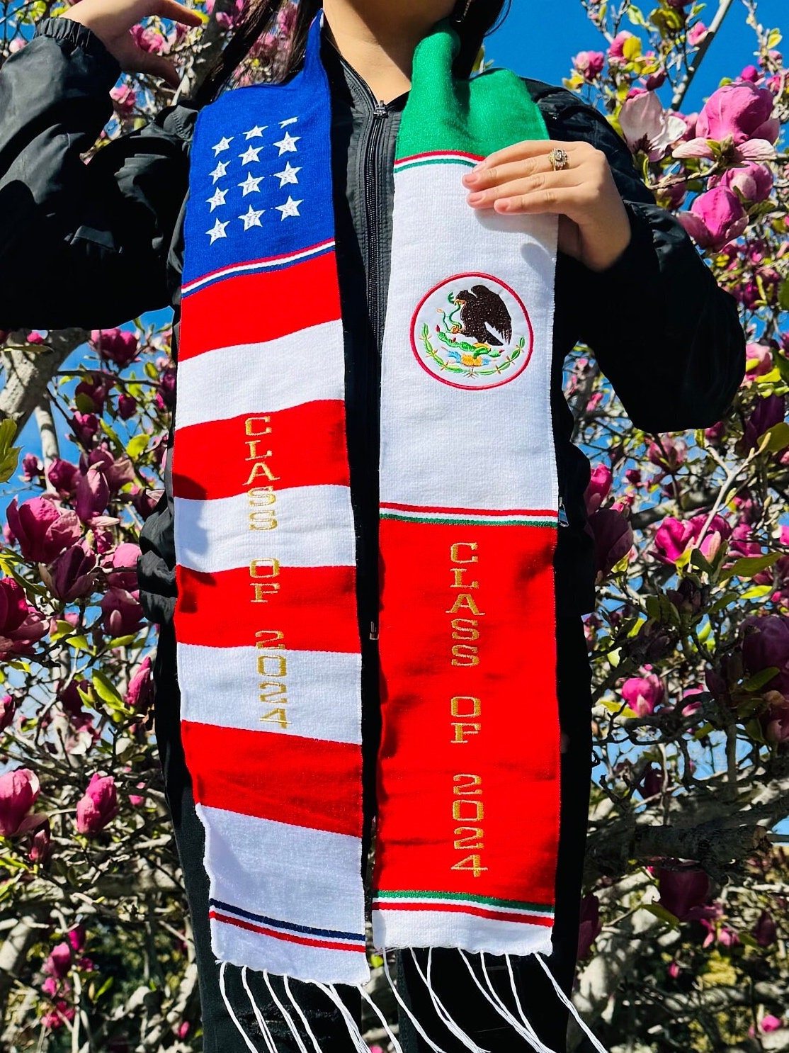 Del Mex USA Flag Graduation Stole - Satin Sash For International Graduate Ceremonies