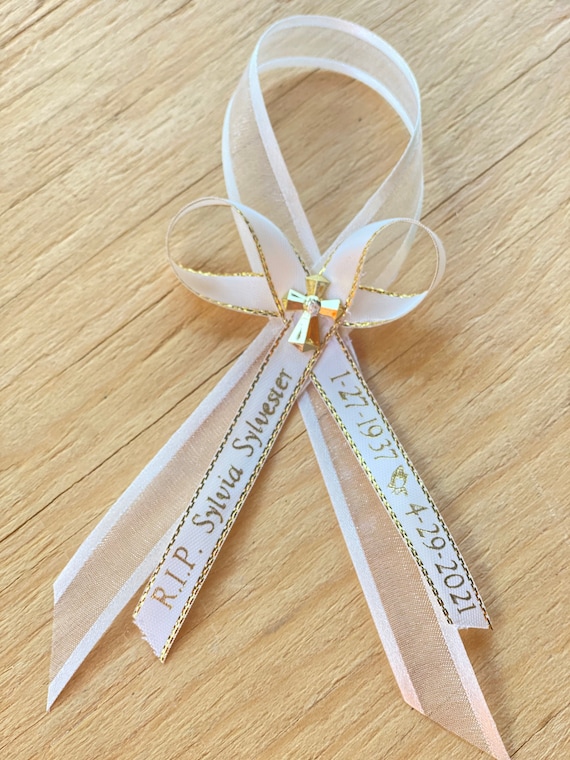 200-100-75-24-36 48pcs Funeral Favor/ Funeral Gift /personalized Ribbons  With Safety Pin Custom Ribbons Listones Grabados DOUBLE RIBBONS 