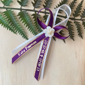 200-100-75-24-36 48pcs Funeral Favor/ Funeral gift /personalized ribbons with safety pin Custom Ribbons   Listones grabados DOUBLE RIBBONS