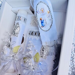 Elegant 4pcs first communion candle sets BOY/Girls, English & Spanish white set