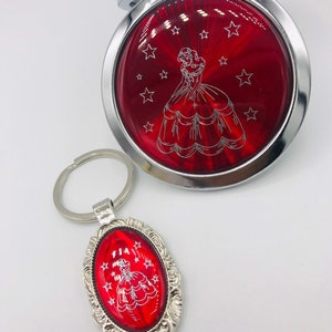 Quinceanera set 12pcs Quinceanera Party Favors  12pcs Mirrors 12pcs Keychain Sweet Sixteen favor/Recuerdos para Quinceanera red