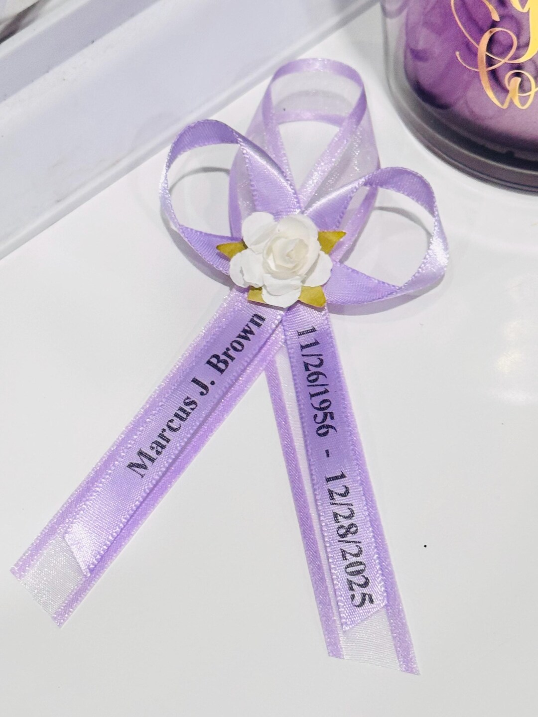 Funeral Ribbons With Pins, Custom Memorial Ribbons, 3/8” Lavender ...