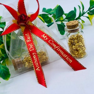 12pcs My Confirmation  favors, glass bottle Rosaries Recuerdos Para Communion First Communion confirmation Personalized Ribbons