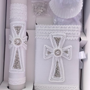 Elegant 5pcs Baptism Candle Set/set De Velas Para Bautizo Niña o niño SPANISH New Testamen, christening candle candle set