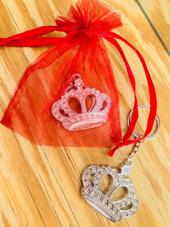 Rhinestone Crown Keychain Favors: Quinceanera, Sweet Sixteen (red