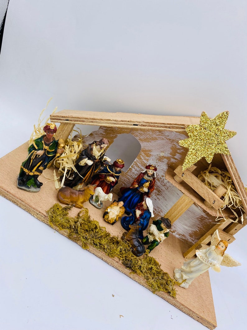 ENVÍO RÁPIDO Resina navideña Belén juego pesebre Figuras Figuras Figuras Bebé Navidad Guardería Nacimiento pesebre imagen 5