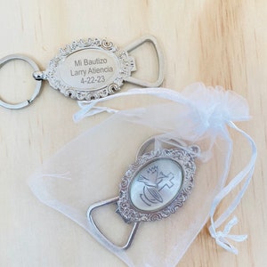 Personalized Baptism Favors: Holy Spirit Bottle Opener Keychains (12pcs)