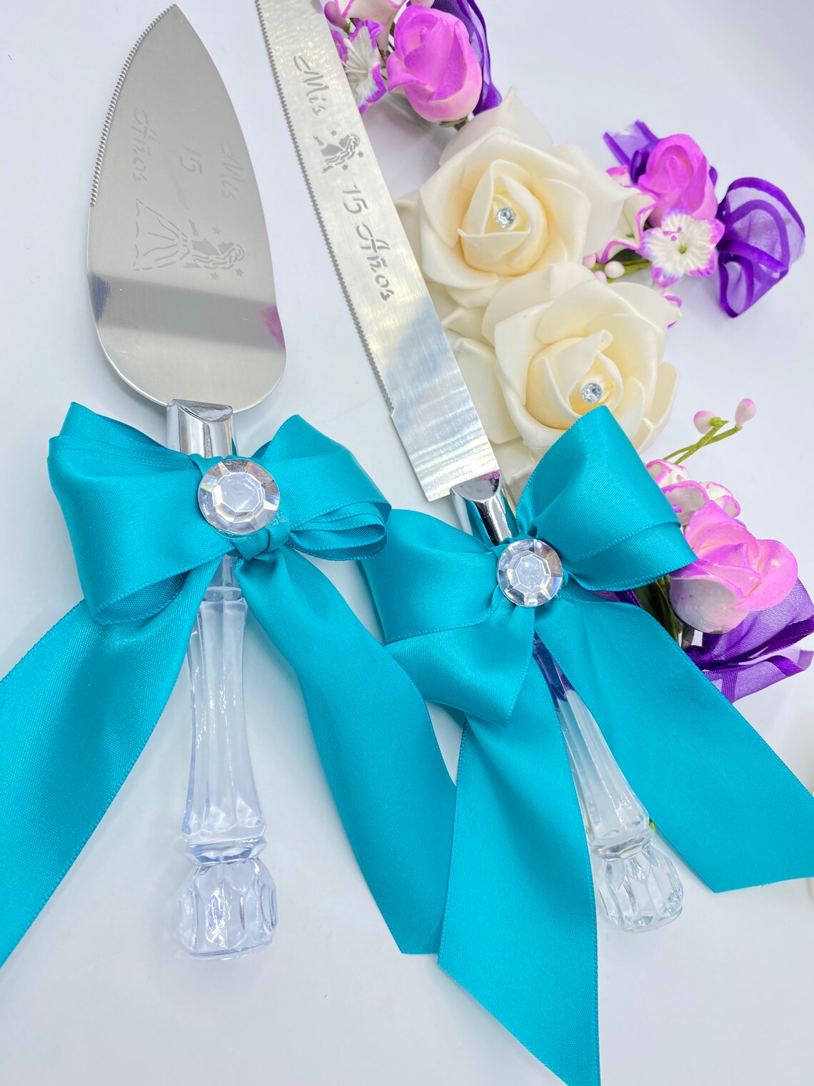 Elegant stainless steel Quinceanera cake knife & server set. Etsy