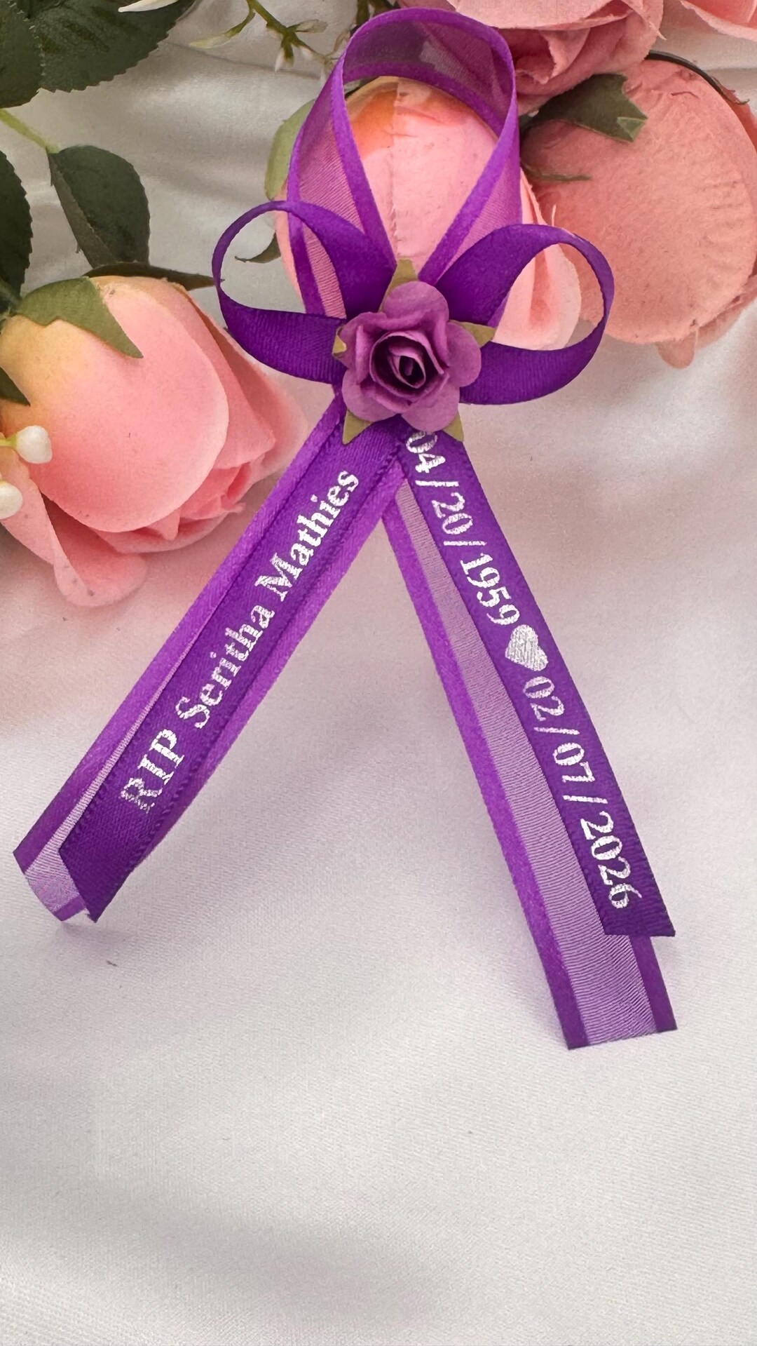 Custom Funeral Ribbons Personalized Funeral Ribbons: Double Ribbon With Pin, Memorial Favors ...