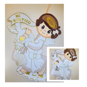 Baptism wall decorations,Bautizo de nina foam figures mi Bautizo/baptism banner 32” inches