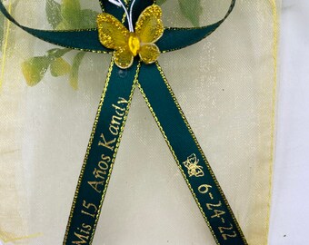 完璧わいふによる Emerald Favors Quinceanera 12pcs Green Organza Gold Ribbons 文房具・オフィス用品