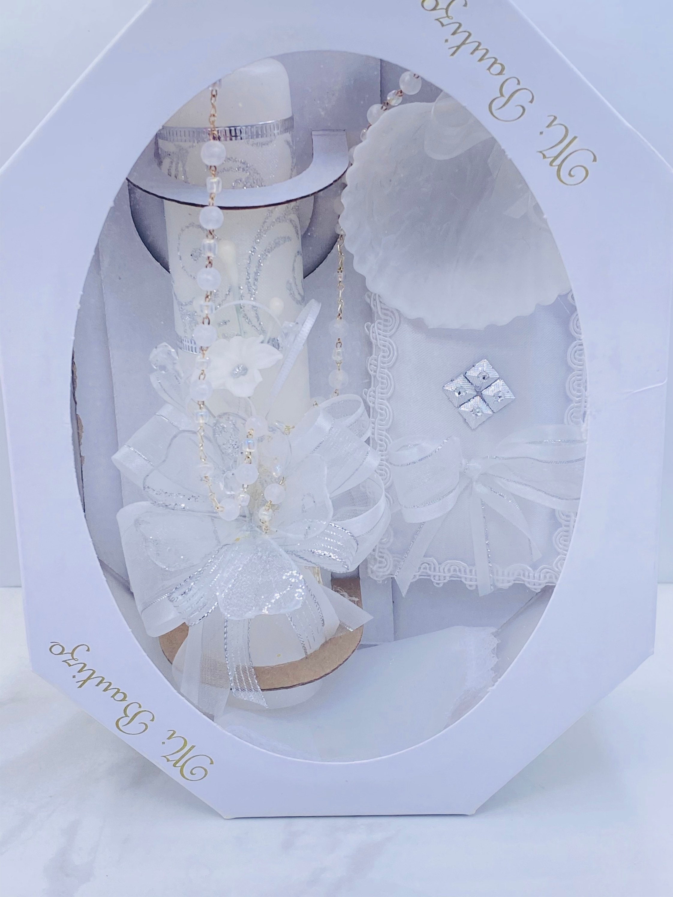 Elegante conjunto de velas de bautismo de bebé de 5 piezas favores niña  niño blanco conjunto de bautizo español Nina Nino bayas Comunión Encaje