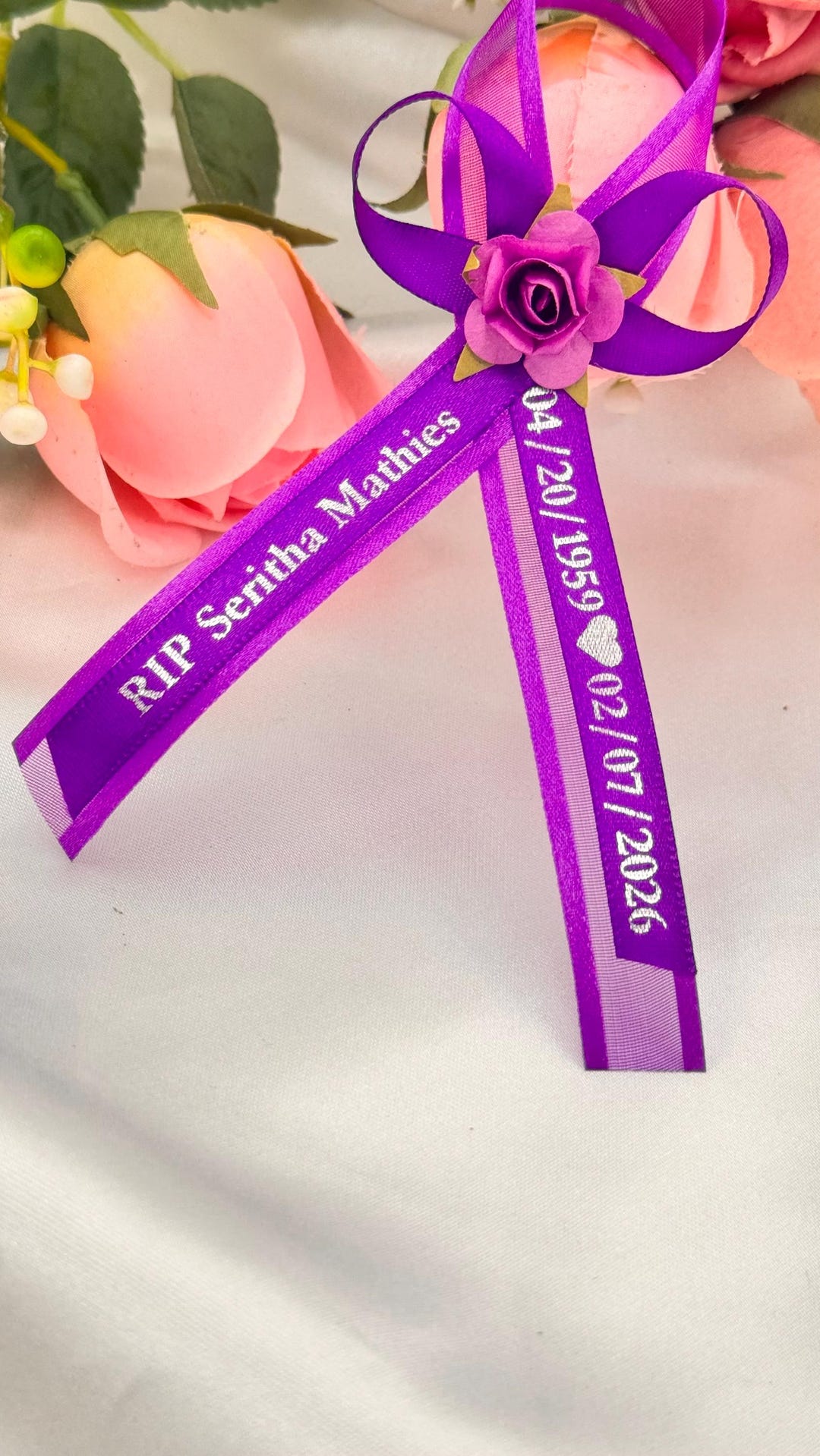 Personalized Funeral Ribbons: Double Ribbon With Pin, Memorial Favors ...