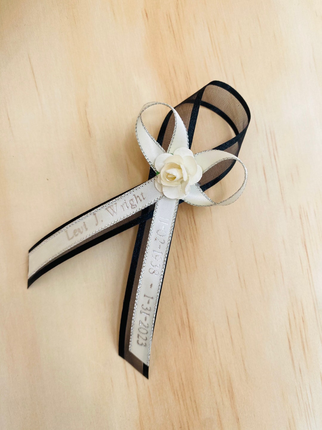 Personalized Funeral Ribbon Favors: Double Ribbons With Pin - Etsy